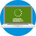 Illustration of a laptop with a wheel indicating an update on the screen