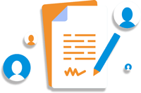 Illustration of a pencil and paper with text.