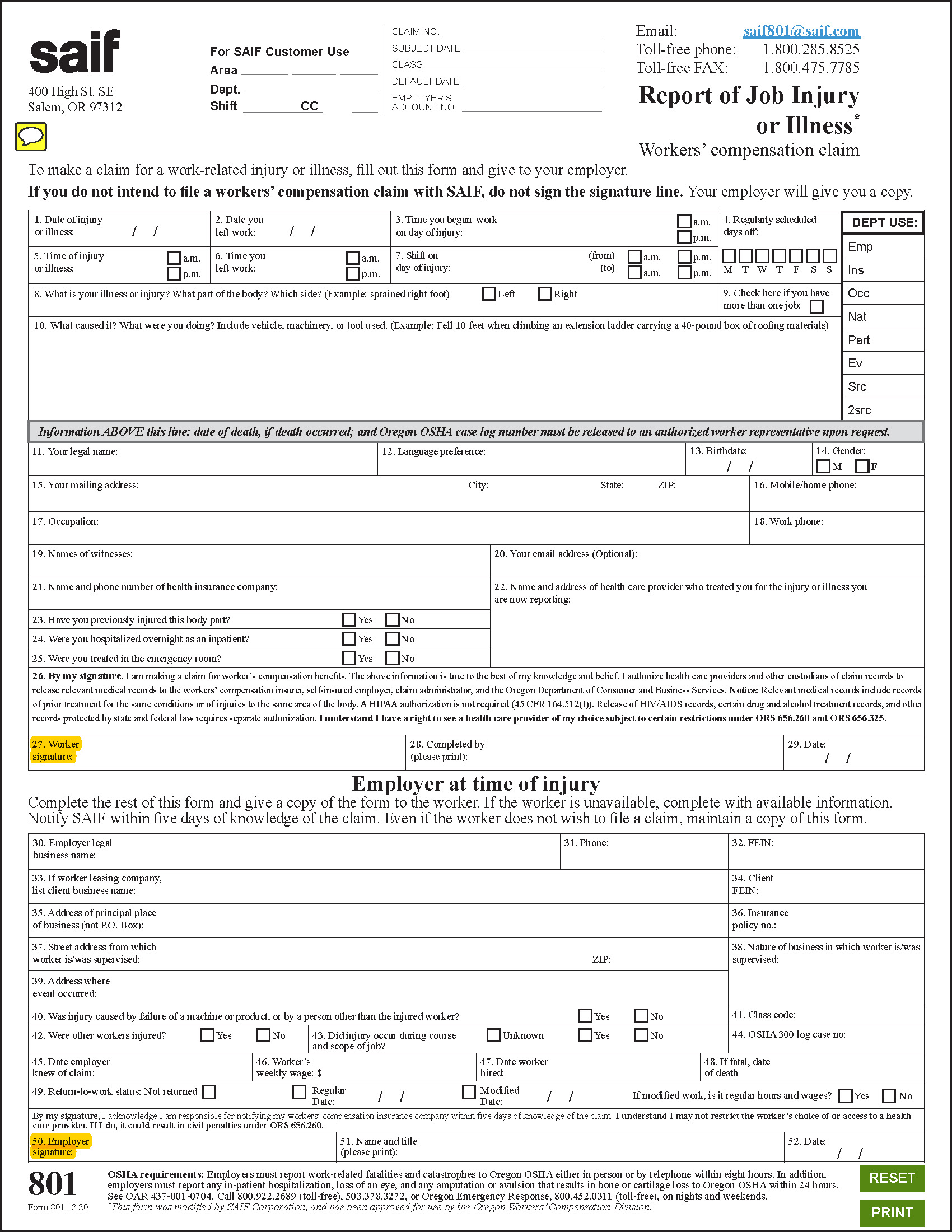 An image of the 801 form