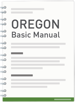 Illustration of a page in a spiral notebook titled Oregon Basic Manual