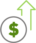 An infographic of a dollar sign with an arrow pointing upwards.