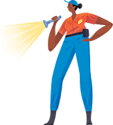 barber workers comp female security guard with flashlight