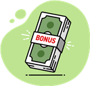 Illustration of cash wrapped in a label that reads Bonus.